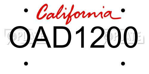 OAD1200 California License Plate