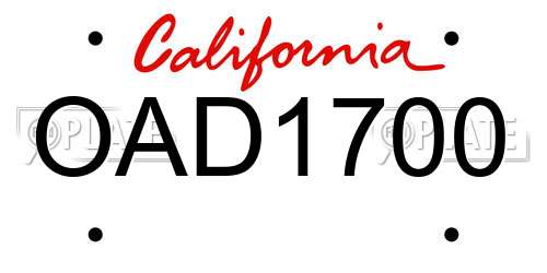 OAD1700 California License Plate