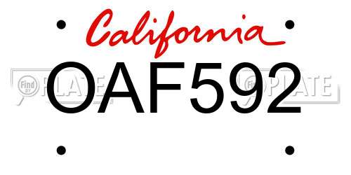 OAF592 California License Plate