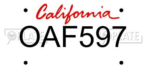 OAF597 California License Plate