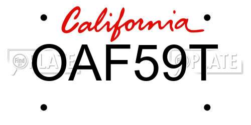 OAF59T California License Plate