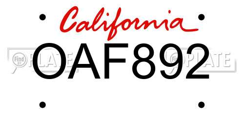 OAF892 California License Plate
