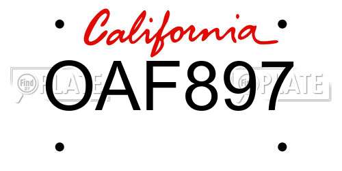 OAF897 California License Plate