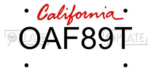 OAF89T California License Plate