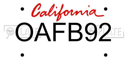 OAFB92 California License Plate