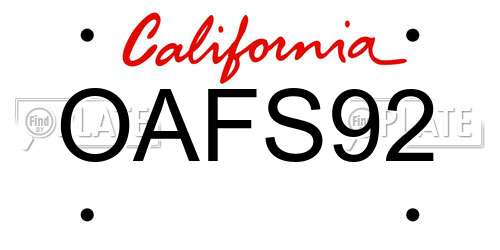 OAFS92 California License Plate