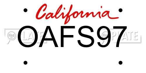 OAFS97 California License Plate