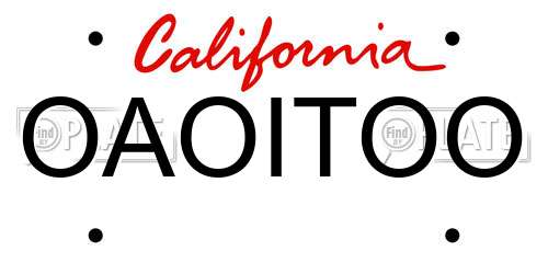 OAOITOO California License Plate