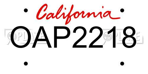 OAP2218 California License Plate
