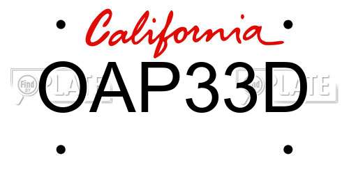 OAP33D California License Plate