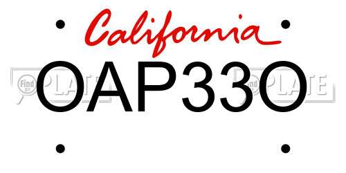 OAP33O California License Plate