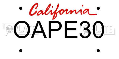OAPE30 California License Plate