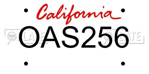OAS256 California License Plate