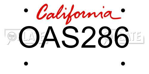 OAS286 California License Plate