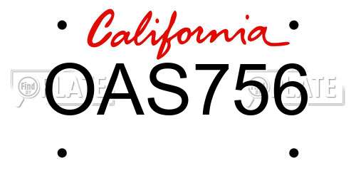 OAS756 California License Plate