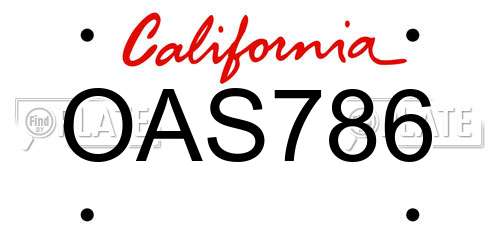 OAS786 California License Plate