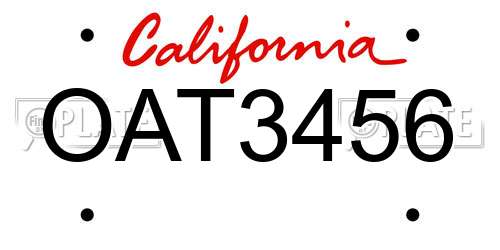 OAT3456 California License Plate