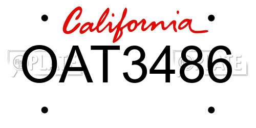 OAT3486 California License Plate