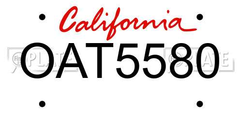 OAT5580 California License Plate