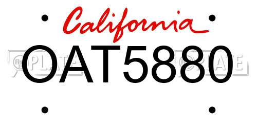 OAT5880 California License Plate