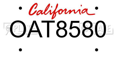 OAT8580 California License Plate