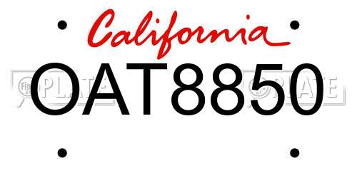OAT8850 California License Plate