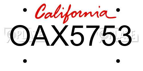 OAX5753 California License Plate