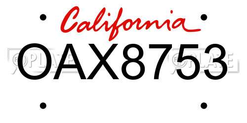 OAX8753 California License Plate