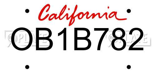 OB1B782 California License Plate
