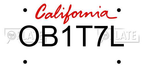 OB1T7L California License Plate