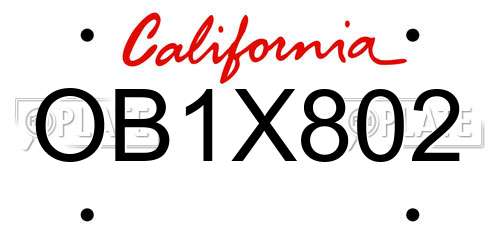 OB1X802 California License Plate