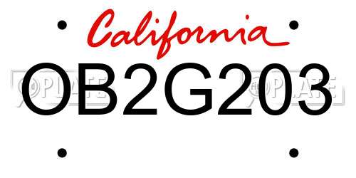 OB2G203 California License Plate