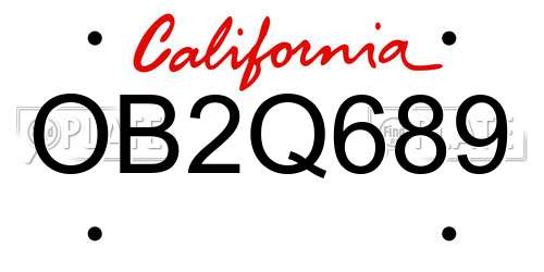 OB2Q689 California License Plate