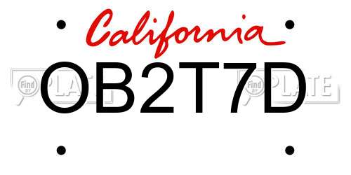 OB2T7D California License Plate