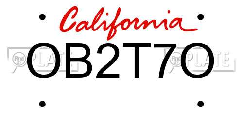 OB2T7O California License Plate