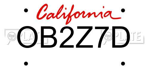 OB2Z7D California License Plate