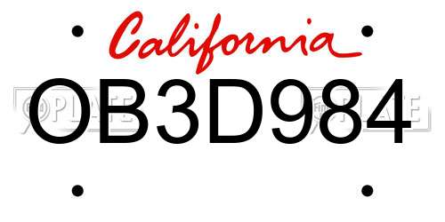 OB3D984 California License Plate