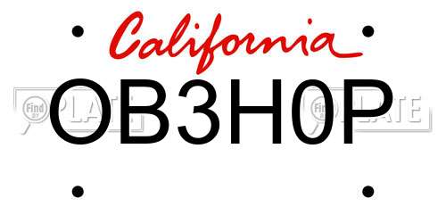 OB3H0P California License Plate