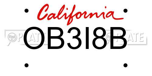 OB3I8B California License Plate