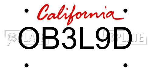 OB3L9D California License Plate