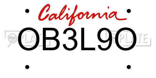 OB3L9O California License Plate