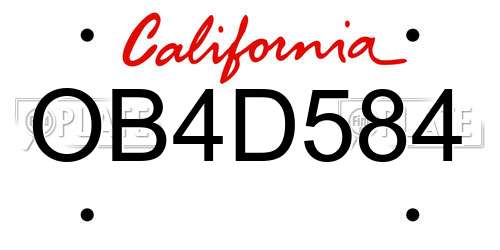 OB4D584 California License Plate