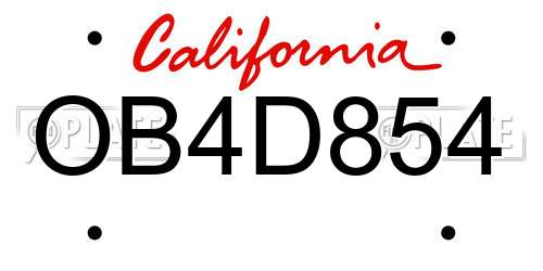 OB4D854 California License Plate