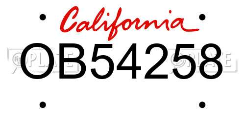 OB54258 California License Plate