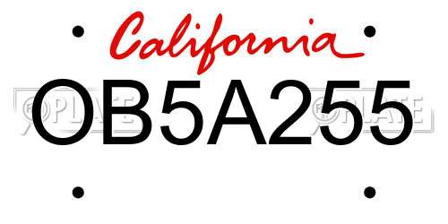 OB5A255 California License Plate