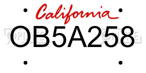 OB5A258 California License Plate