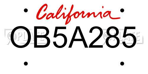 OB5A285 California License Plate