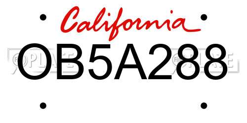 OB5A288 California License Plate