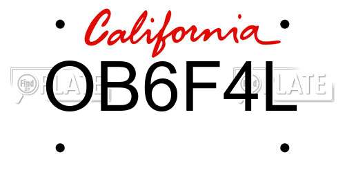 OB6F4L California License Plate