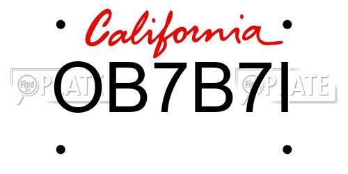 OB7B7I California License Plate